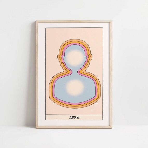 Aura Tarot Card Art with Layered Rainbow Energy Silhouette Poster