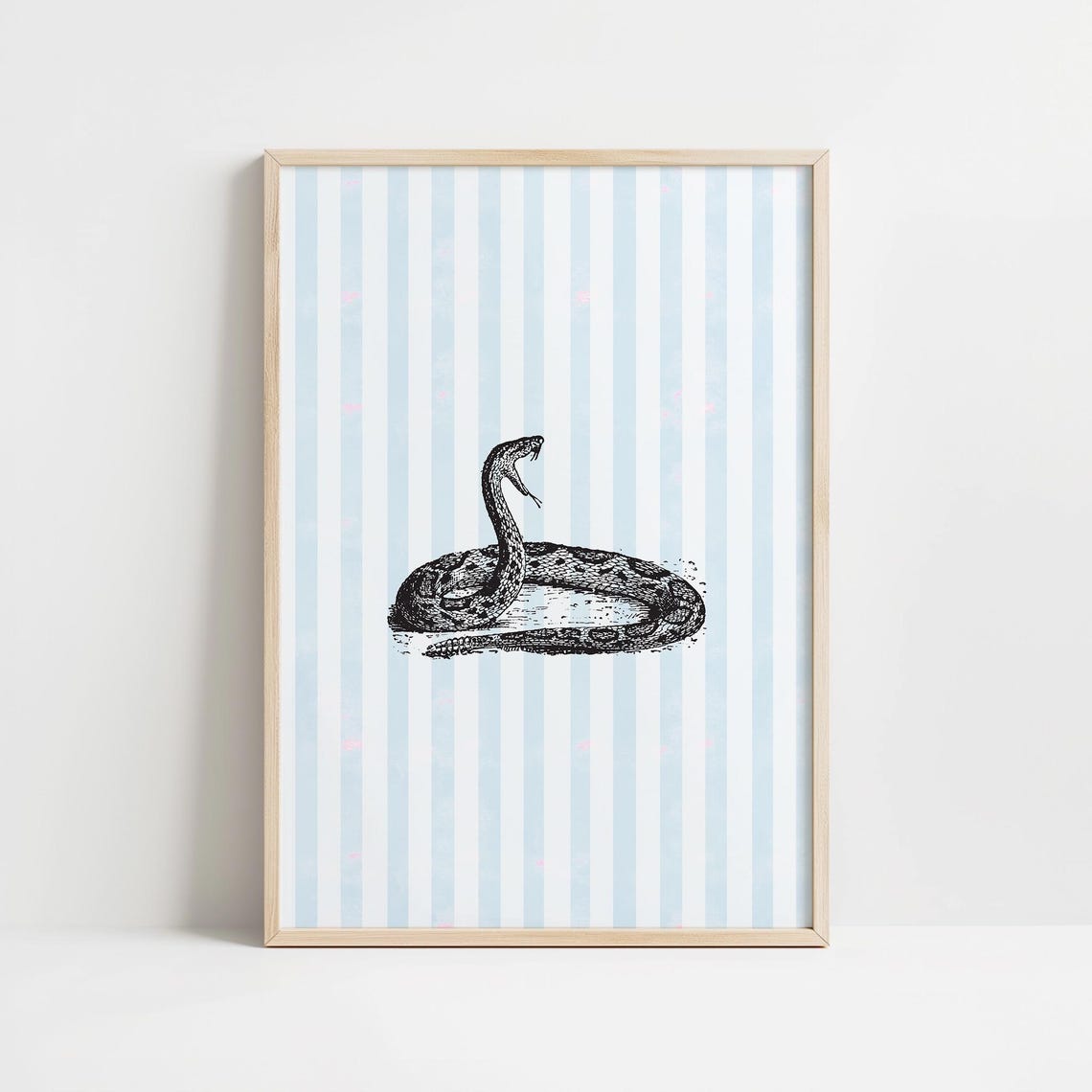 Vintage Engraved Snake Illustration Blue Striped Coastal Wall Art