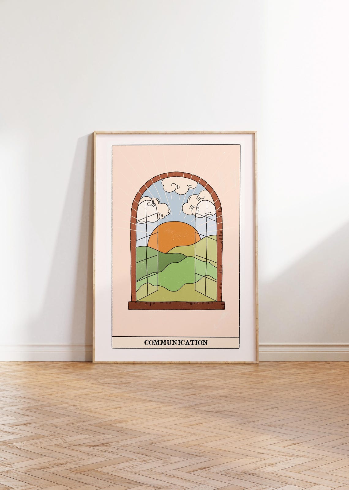Communication Tarot Card Art with Serene Sunset Window View Poster - Image 3