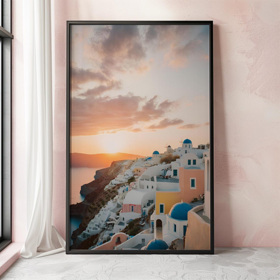 Santorini Caldera Sunset Blue Domes Aegean Horizon Greece Poster - Image 2