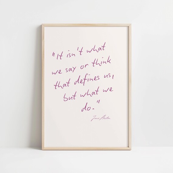 Jane Austen Quote Handwritten Pink Script Minimalist Wall Poster