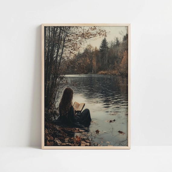 Reader At Lake Moody, Dark Academia Wall Poster