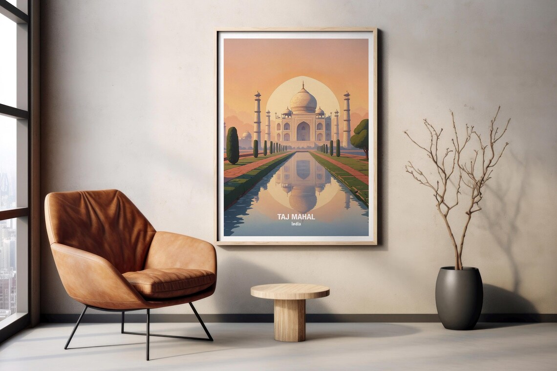 India Taj Mahal Sunrise Reflection Marble Monument Travel Poster - Image 2