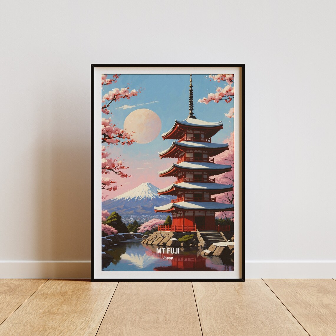 Mount Fuji Chureito Pagoda Cherry Blossom Japan Travel Poster