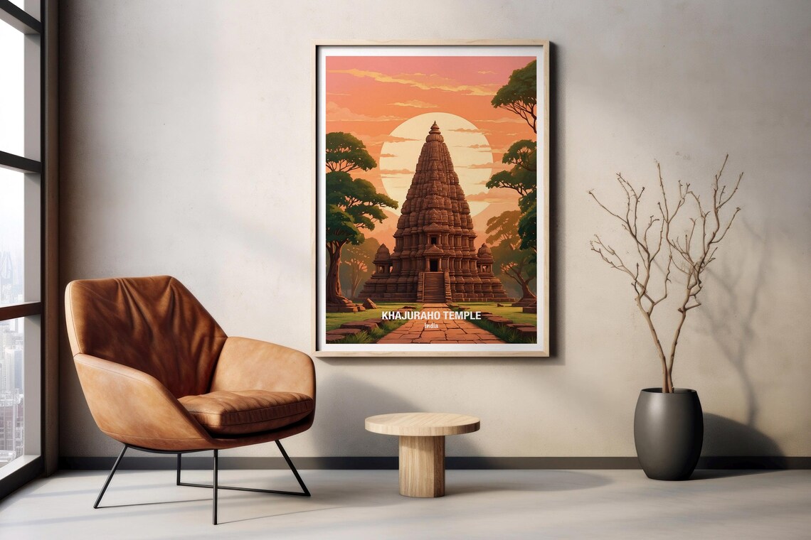 Khajuraho Temple India Ancient Hindu Temple Sunset Golden Poster - Image 2