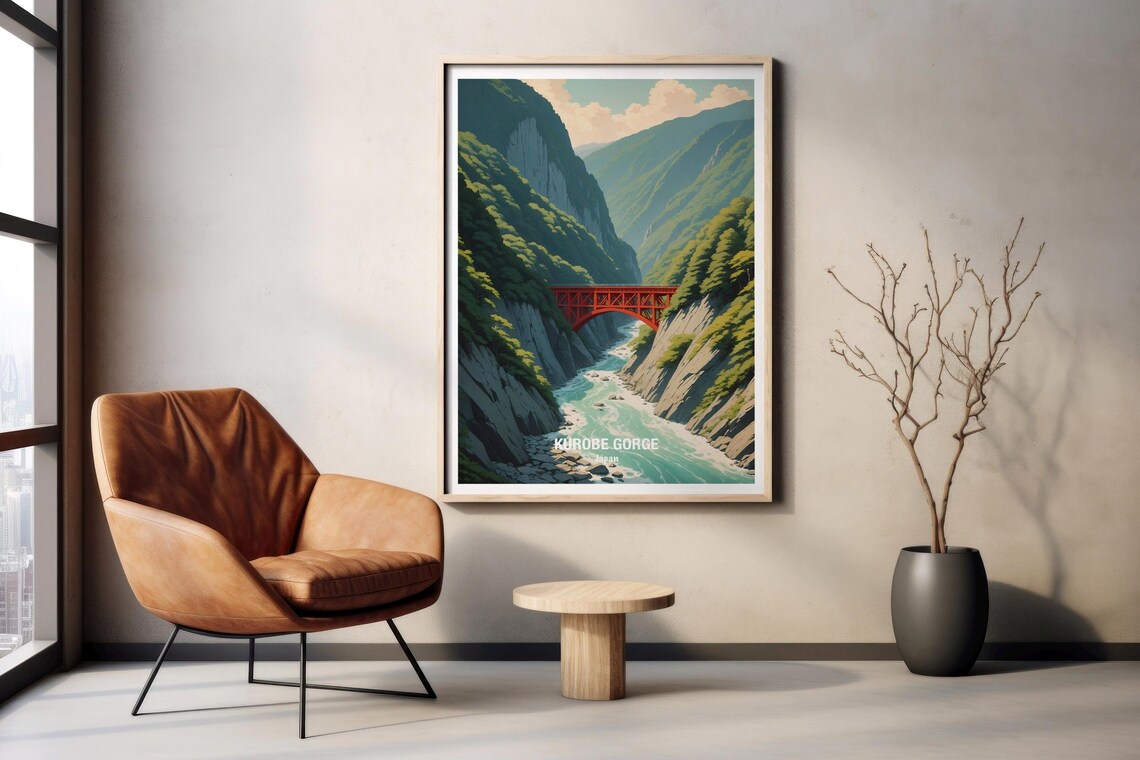 Japan Kurobe Gorge Red Bridge River Canyon Nature Travel Poster - Image 2