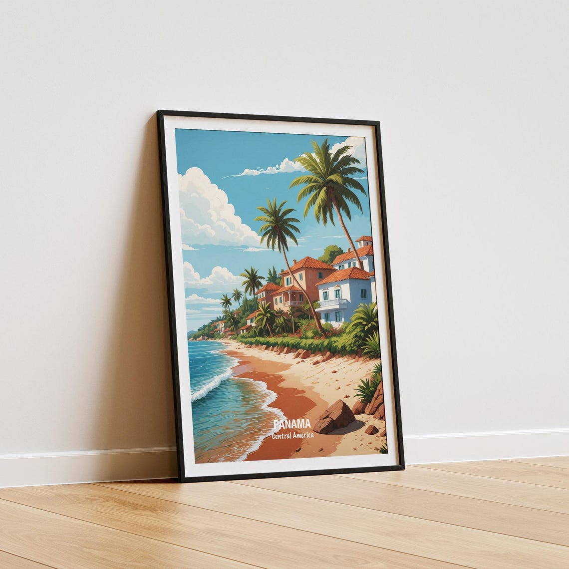 Panama Palm Lined Beach And Coastal Village Sunset Travel Poster - Image 5
