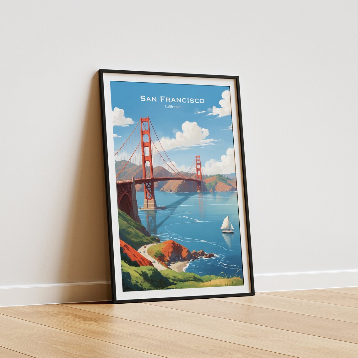 San Francisco California Golden Gate Bridge With A Sailboat Poster - Image 5