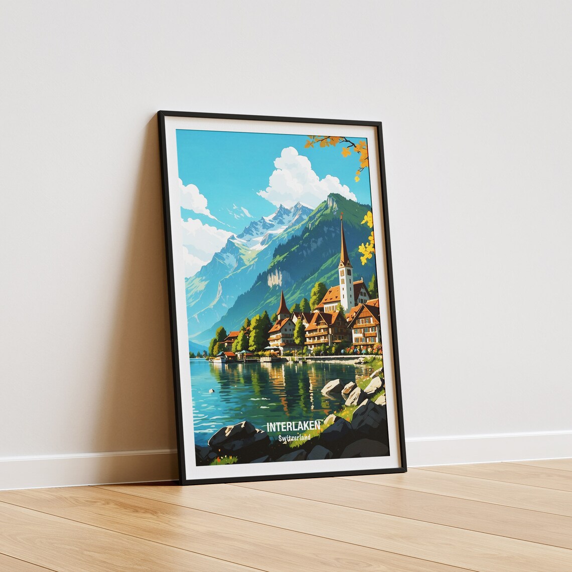 Interlaken Switzerland Lakeside Village Church Alpine Peak Poster - Image 5
