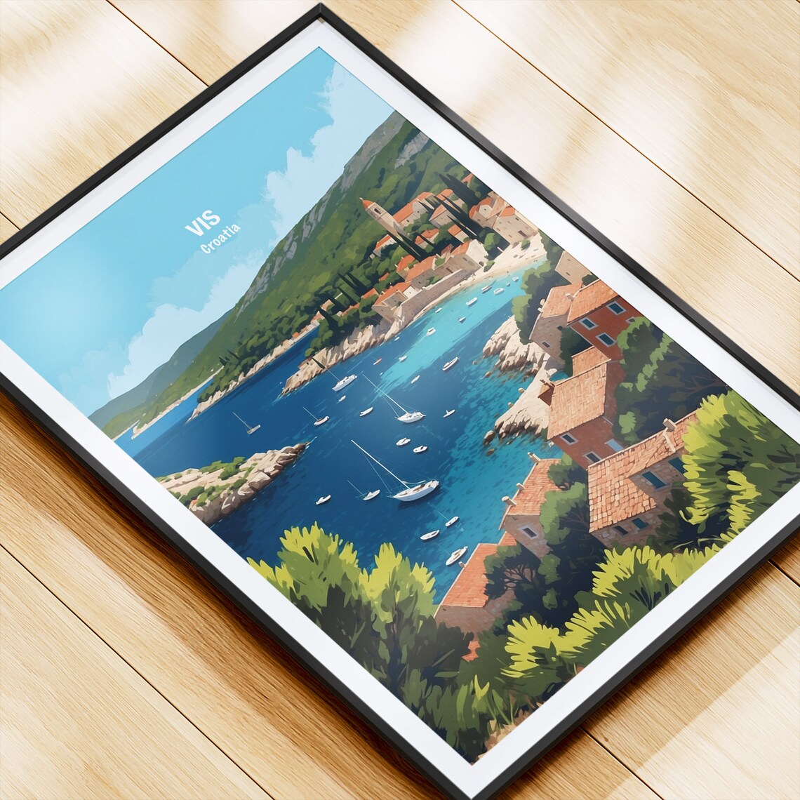 Vis Island Croatia Fishing Harbor Sailboats Turquoise Bay Poster - Image 4