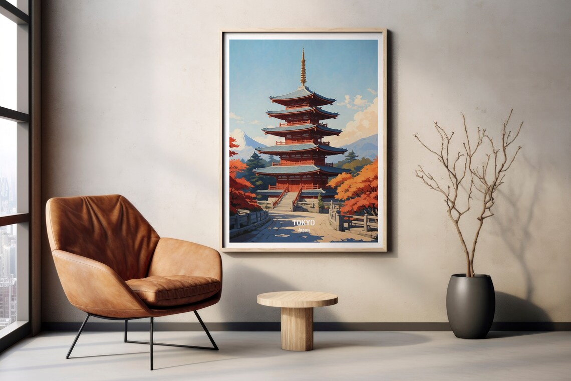 Tokyo Red Pagoda Mount Fuji Autumn Foliage Japan Travel Poster - Image 2