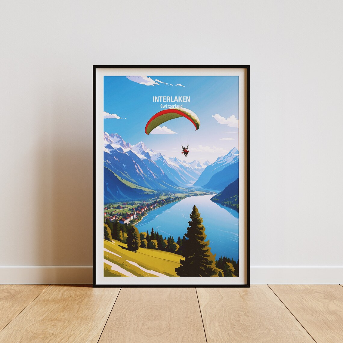 Interlaken Paragliding Over Swiss Alps Lake Adventure Poster