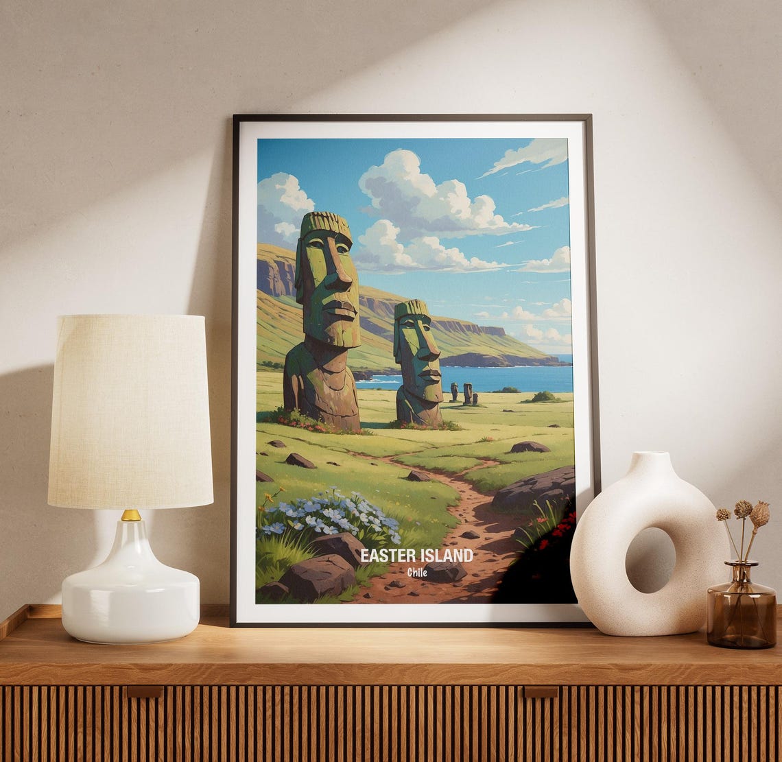 Easter Island Moai Statues On Grassy Green Chile Coastline Poster - Image 3