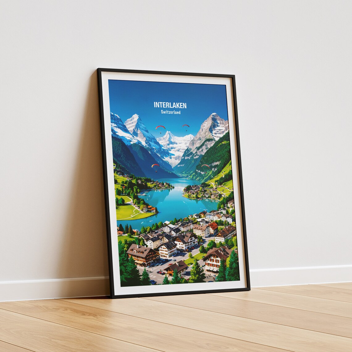 Interlaken Aerial Lake Brienz Valley Swiss Alps Travel Poster - Image 5