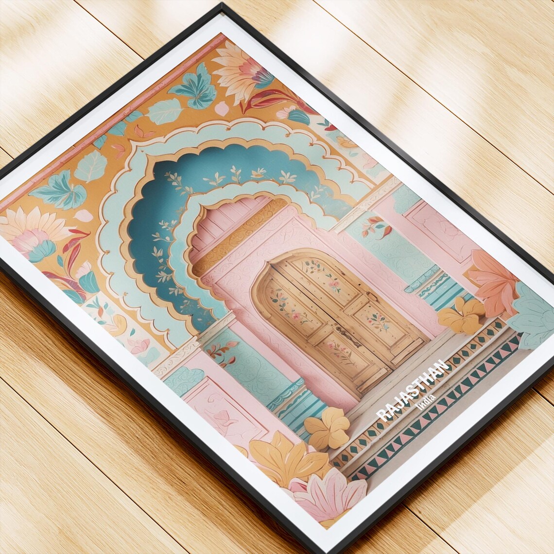 India Rajasthan Ornate Painted Archway Floral Palace Door Poster - Image 4