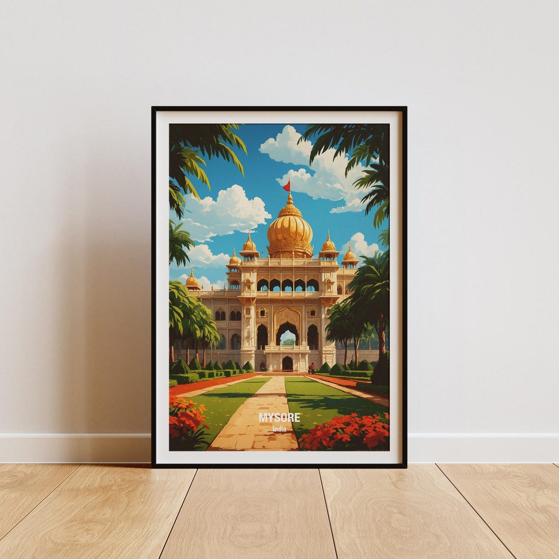India Mysore Palace Golden Domes Garden Pathway Travel Poster