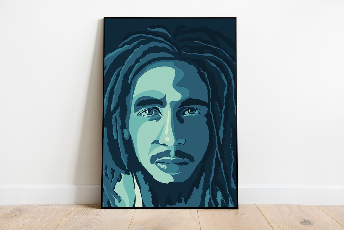Bob Marley Blue Duotone Portrait of the Reggae Music Legend Poster