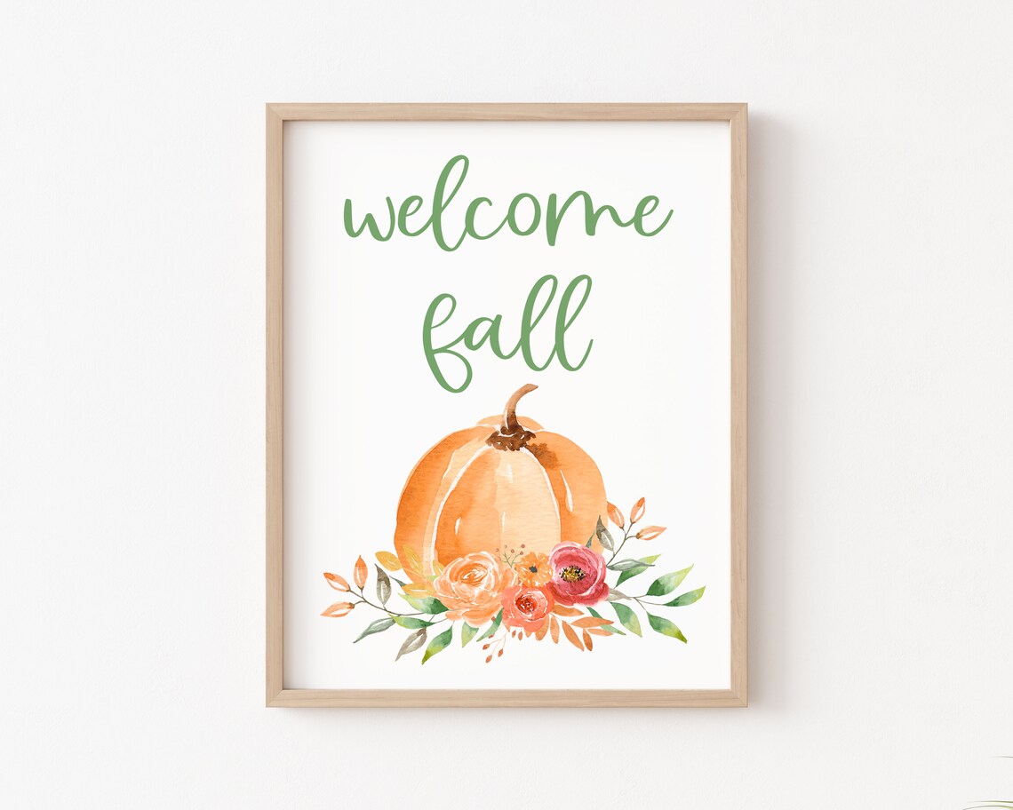 Welcome Fall Watercolor Pumpkin Floral Autumn Home Decor Poster - Image 2