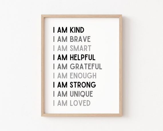 Kids Affirmation Poster, Black and White Playroom Decor