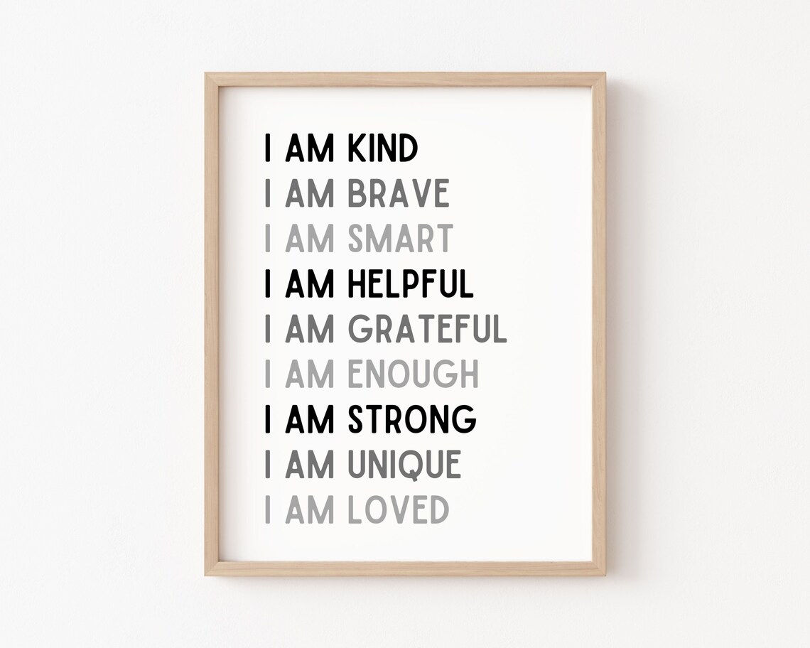 Kids Affirmation Poster, Black and White Playroom Decor