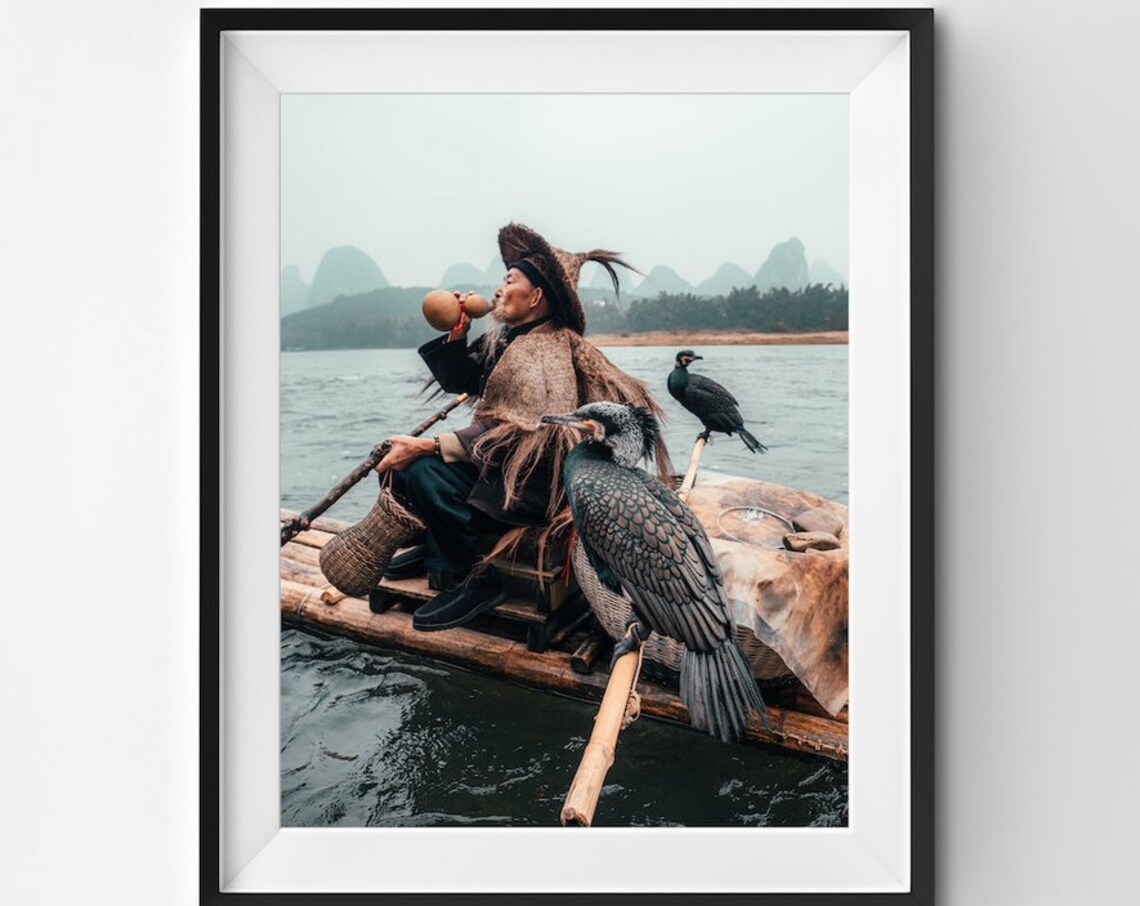 Chinese Cormorant Fisherman Art Print, Yangshuo China - Image 2
