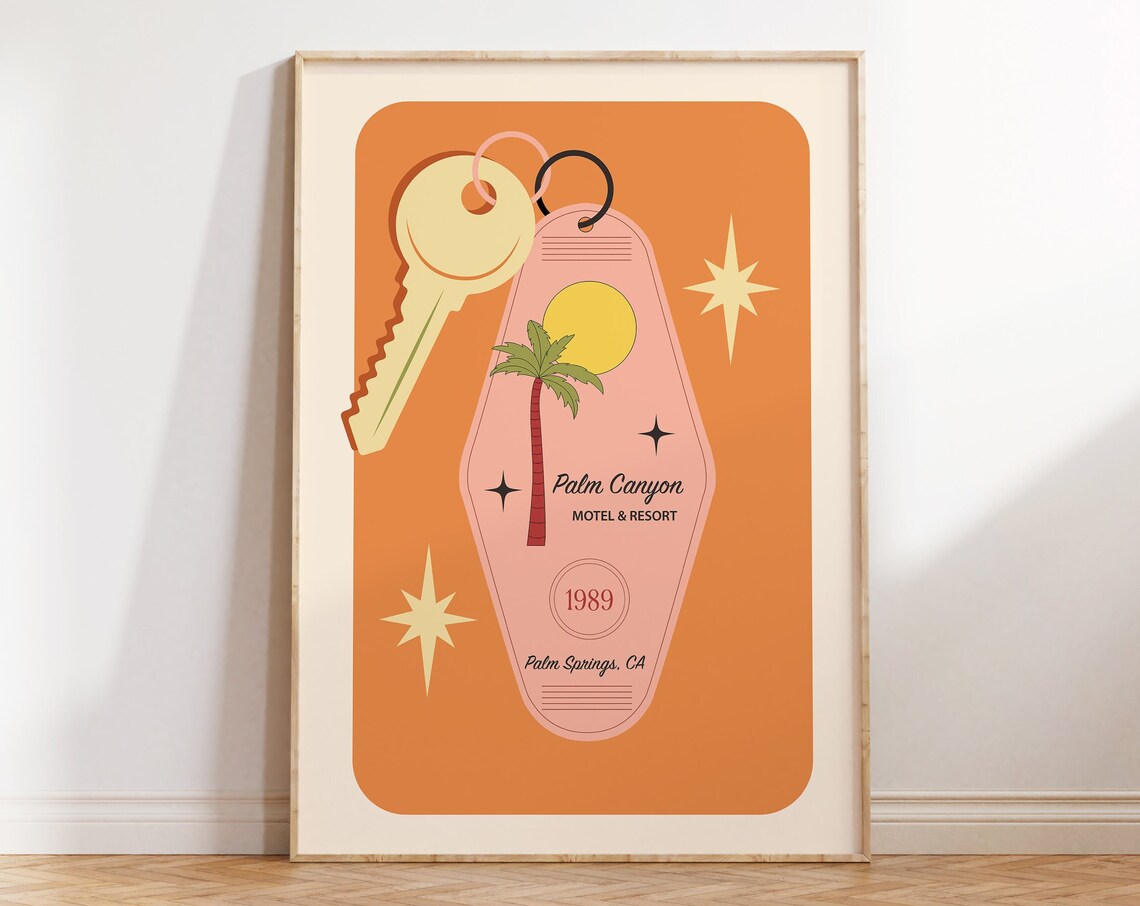 Palm Canyon Retro Motel Key Tag Art 1989 Palm Springs Poster