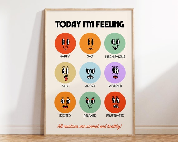 Retro Emotions Print for Kids Room, Art Print