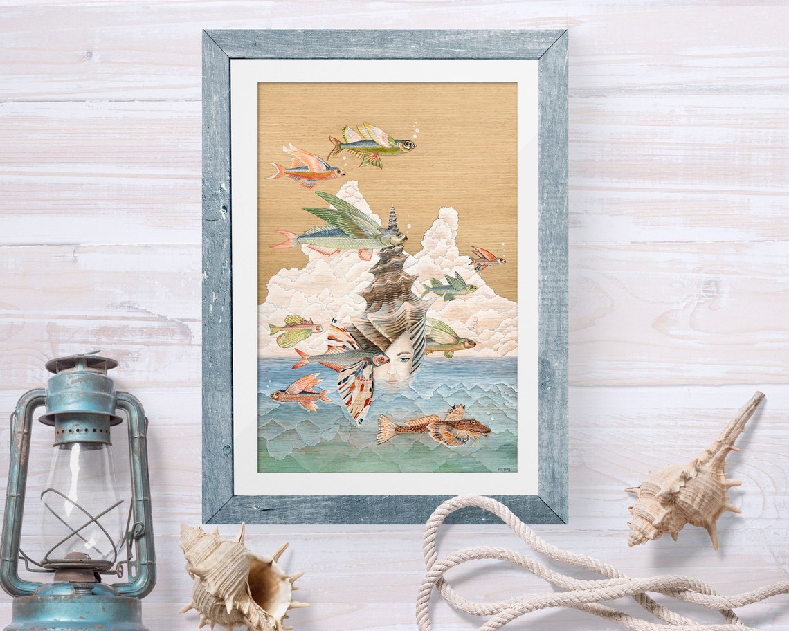 Flying Fish Beach House Vintage Boho Art Print - Image 4