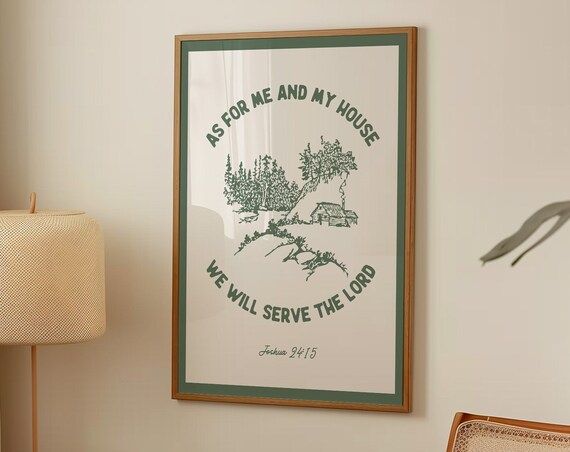 Joshua 24 15 We Will Serve The Lord Sage Green Cabin Bible Verse Wall Art