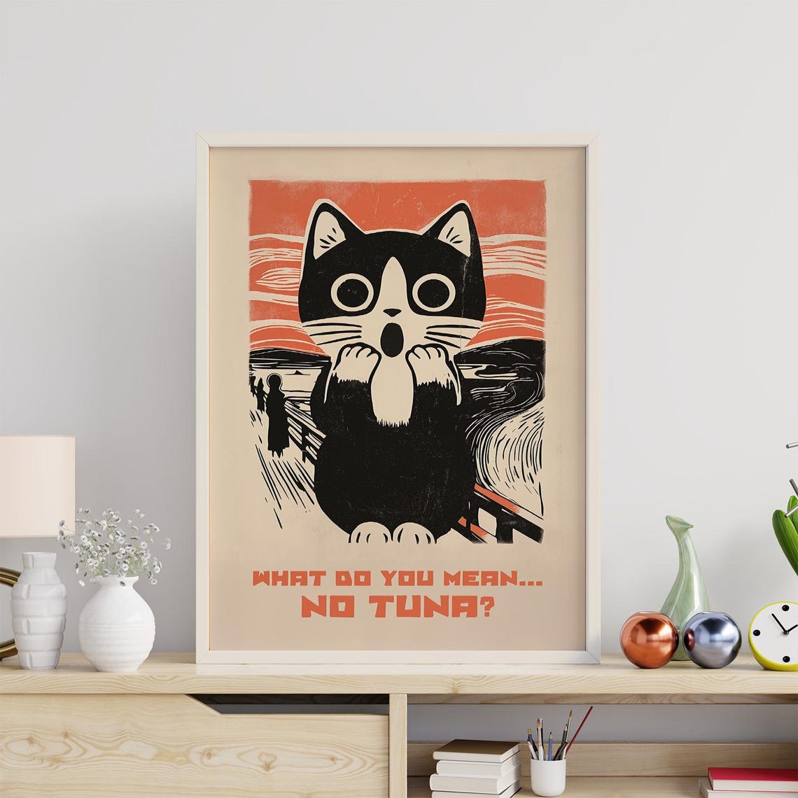 Funny Cat Wall Art Quirky Poster For Kitchen Bathroom Office Cute Black Print