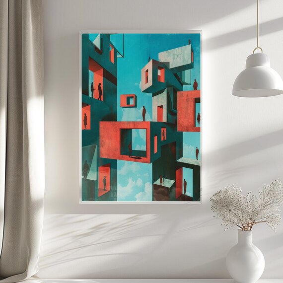 Surreal Geometric Architecture Urban Isolation Abstract Art Poster