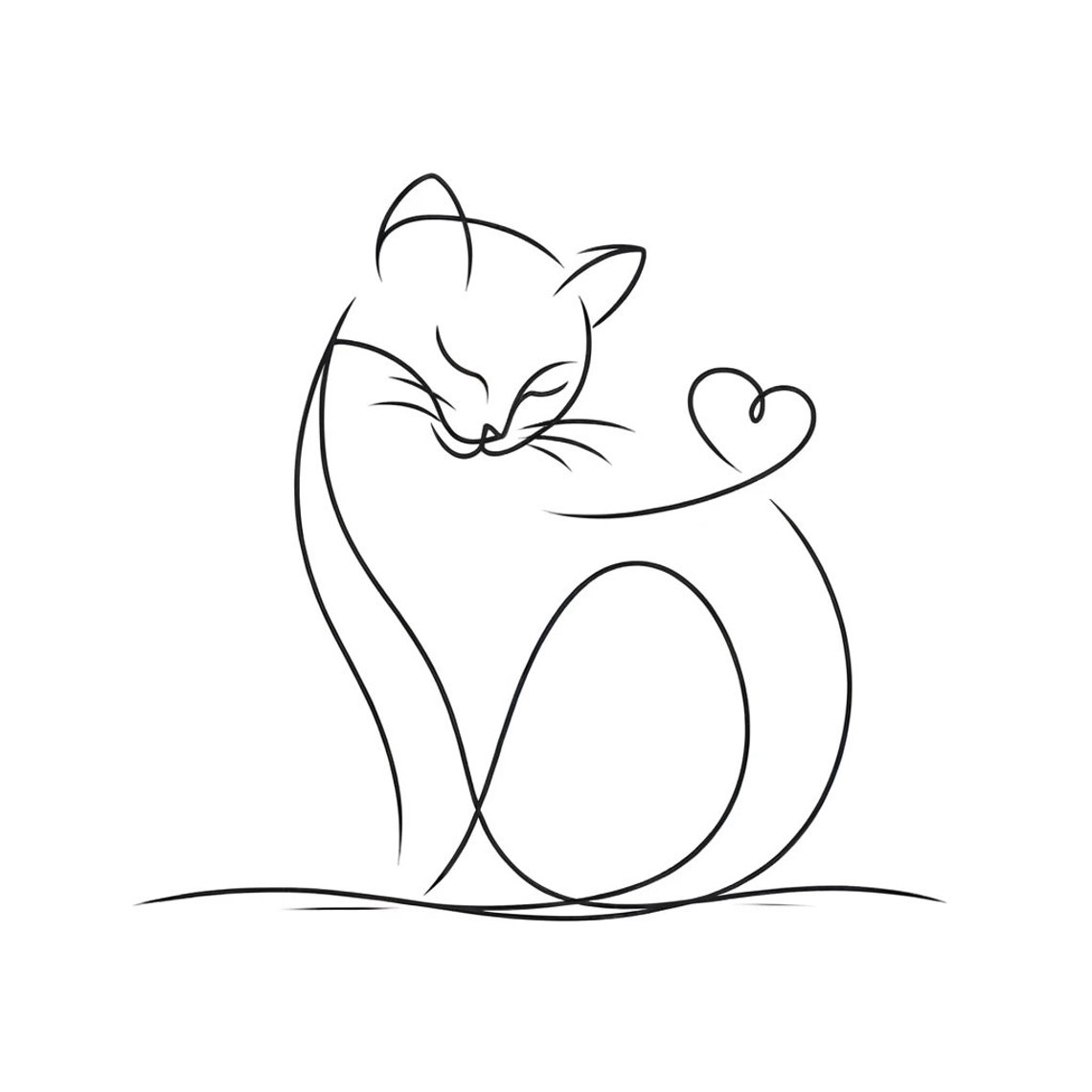 Single Line Cat with Heart Minimalist Cat Lover Wall Decor Poster