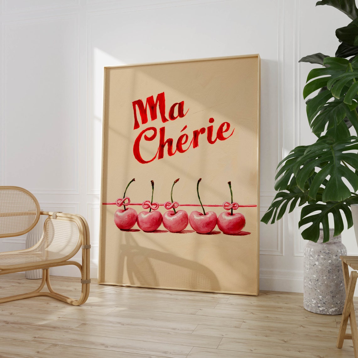 Ma Cherie Cherry Row Red Script Parisian French Kitchen Poster