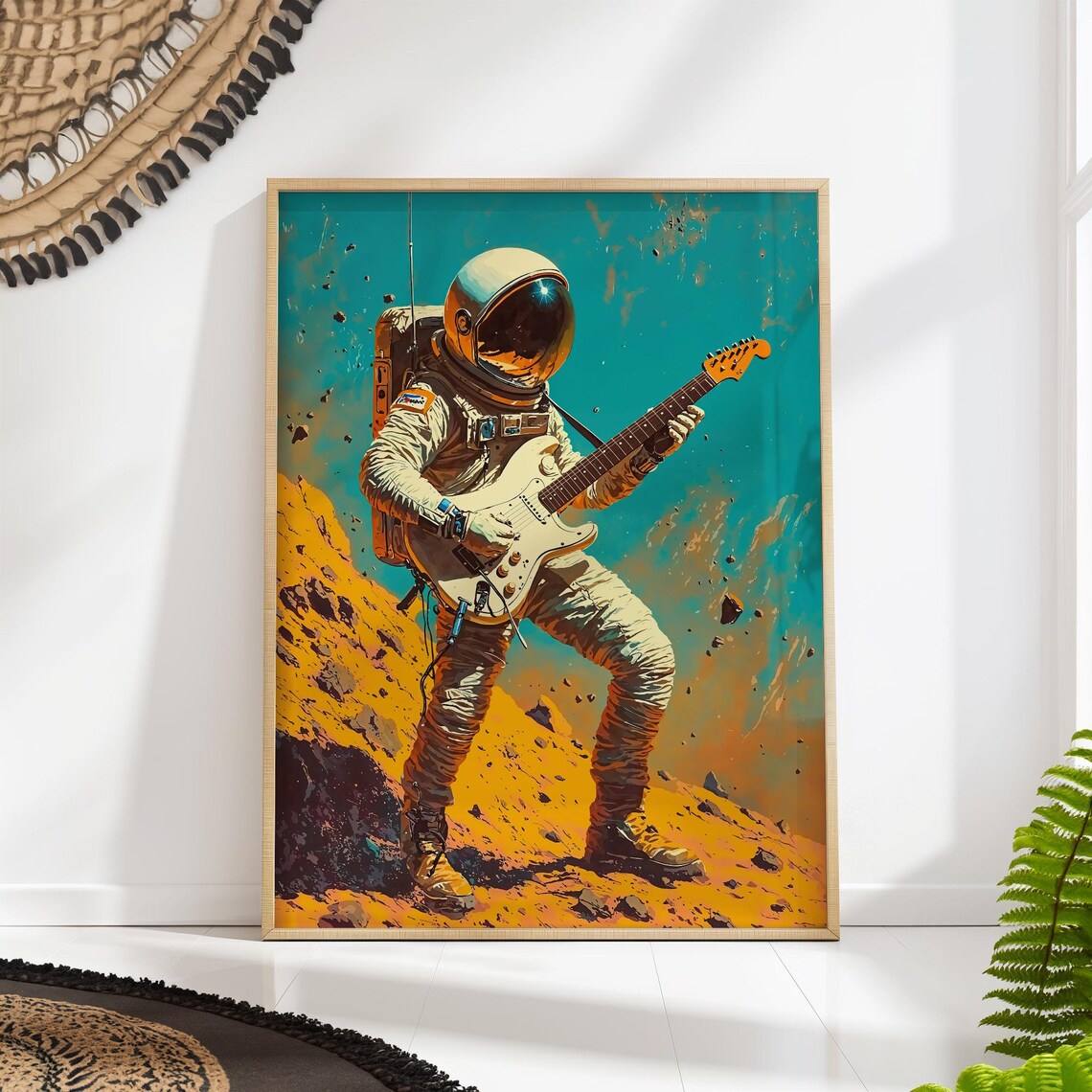 Astronaut Guitar Retro Space Music Poster