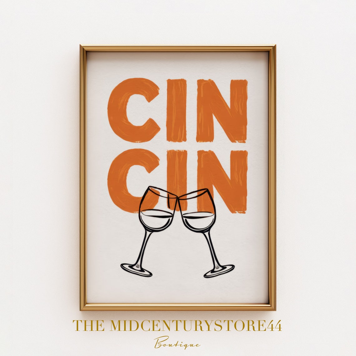 Cin Cin Italian Cheers Clinking Wine Glasses Orange Toast Print