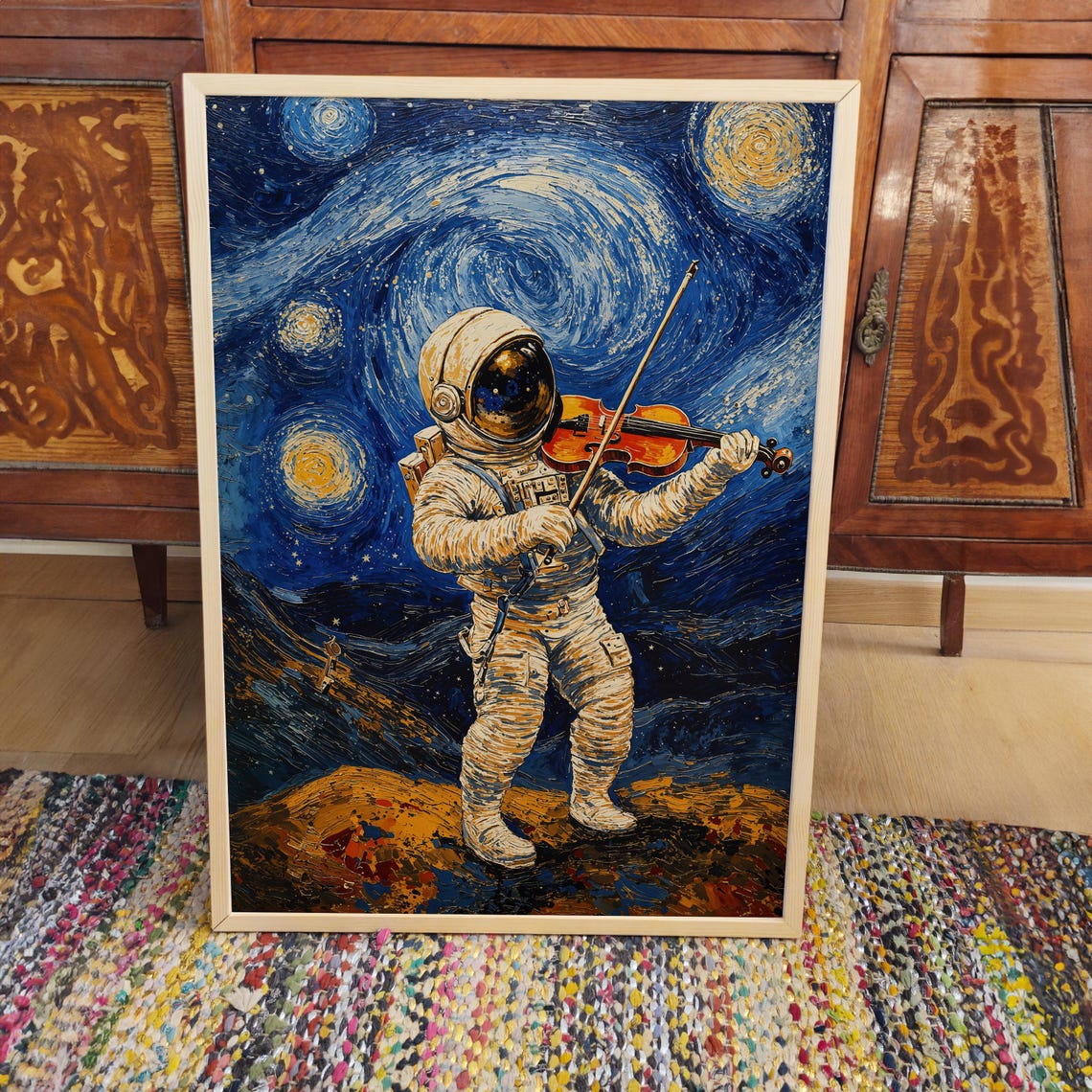 Starry Night Astronaut Violin Art Print Van Gogh Music Poster Cosmic Celestial Wall Decor - Image 3