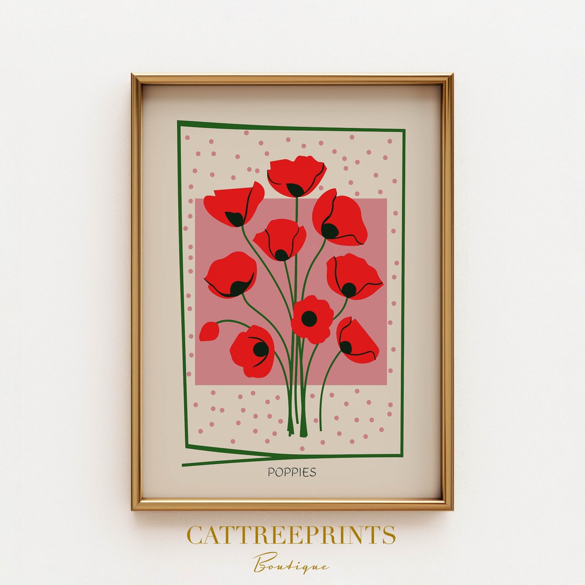 Red Poppies Stylized Botanical Illustration Retro Floral Poster - Image 2