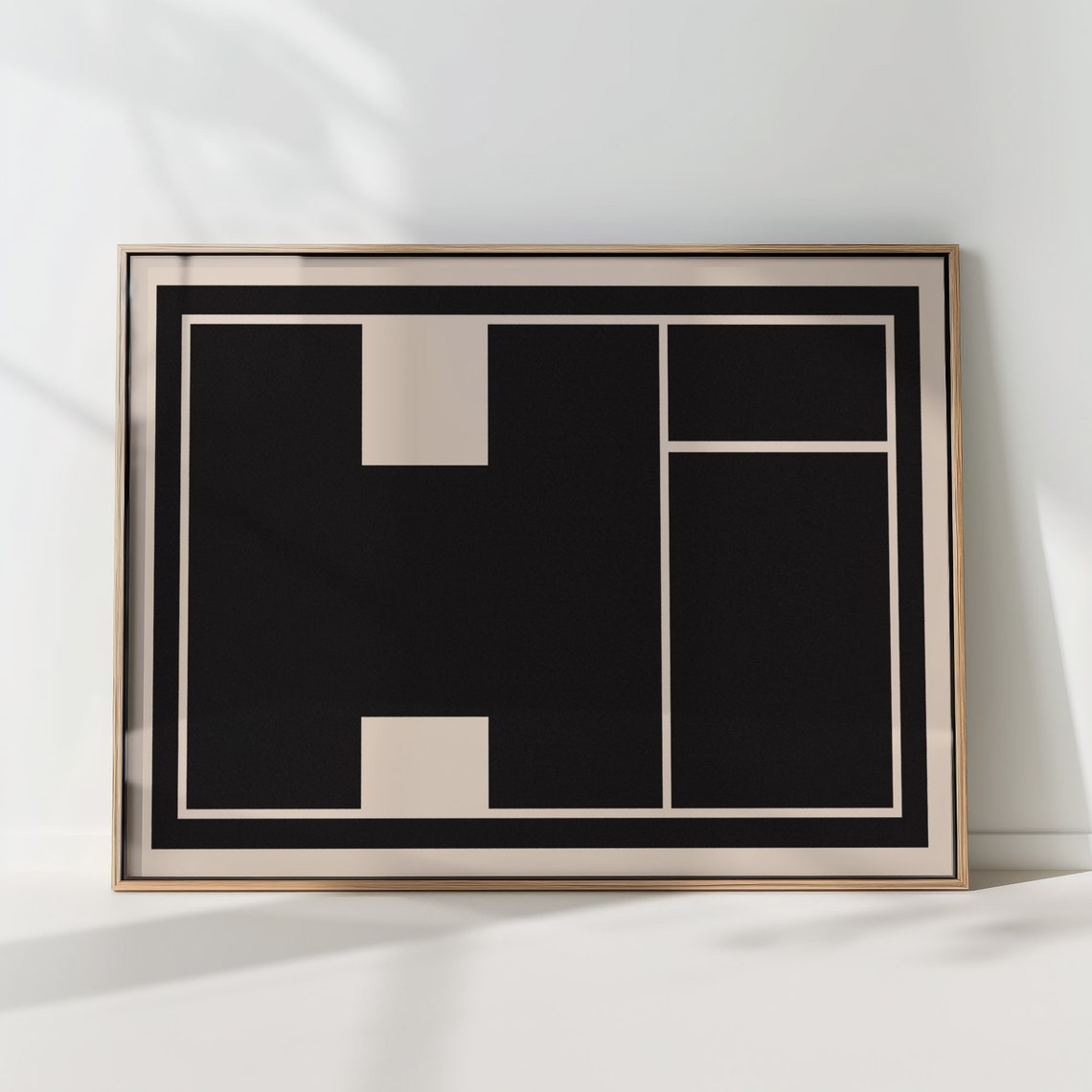 Hi Geometric Negative Space Abstract Black and Cream Modern Print - Image 3