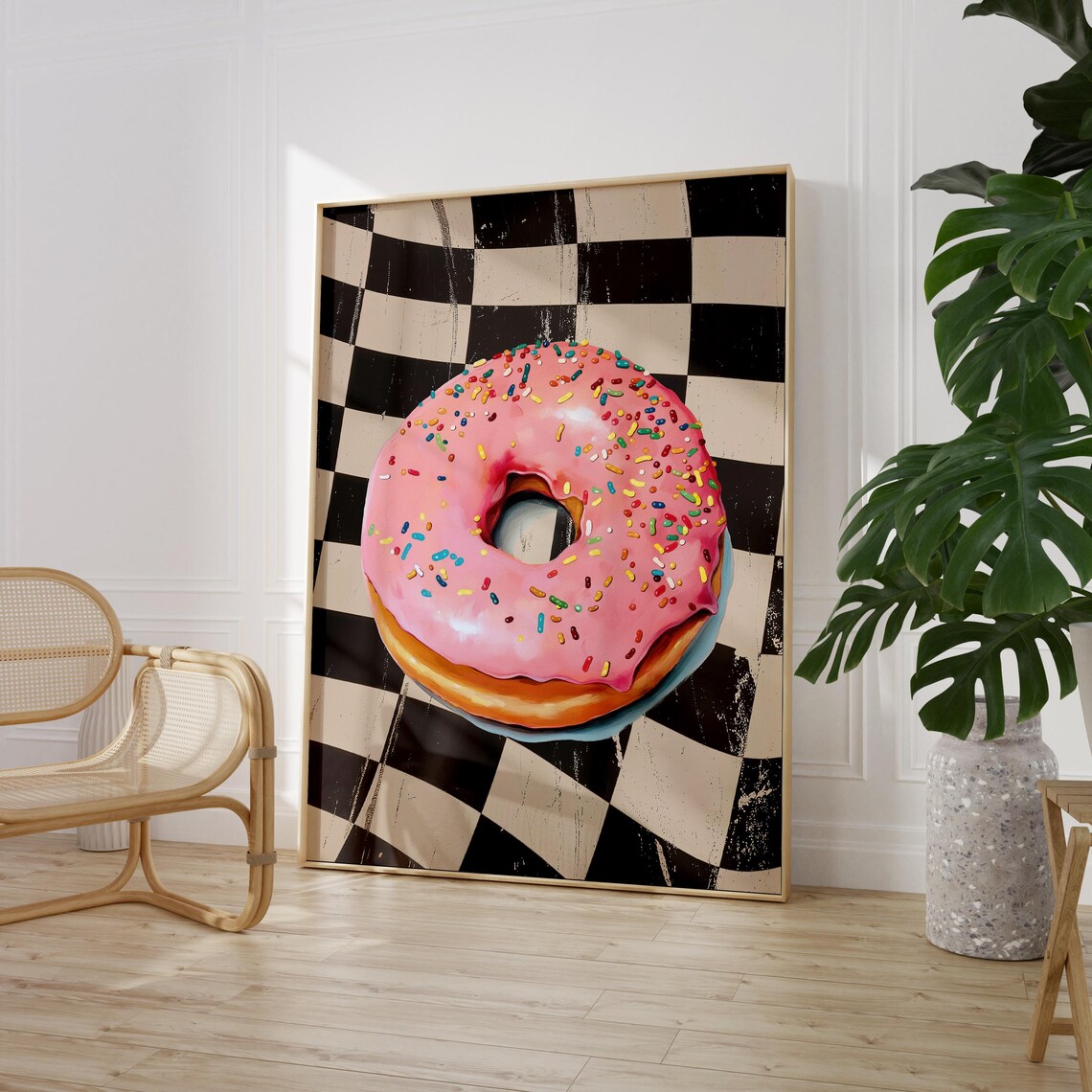 Pink Donut Retro Kitchen Decor Art Print - Image 3