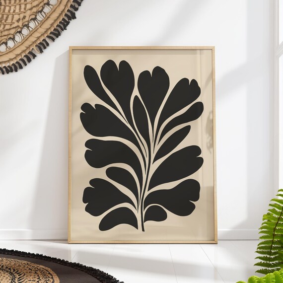 Bold Black And White Mid Century Abstract Leaf Silhouette Poster