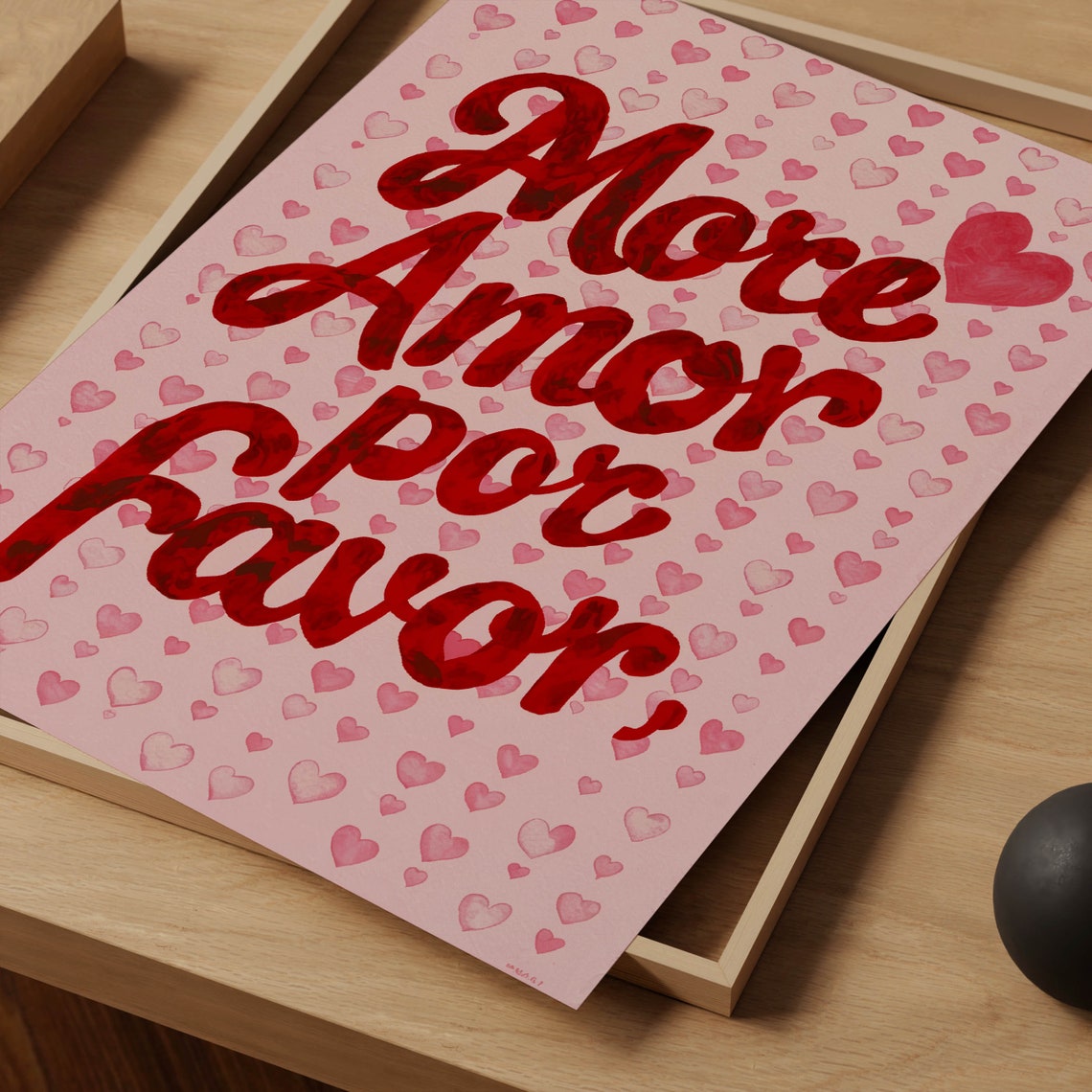 More Amor Por Favor Pink Hearts Red Script Valentine Quote Print - Image 3