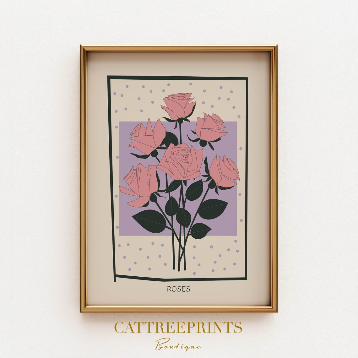 Pink Roses Lilac Lavender Background Modern Botanical Floral Poster - Image 3
