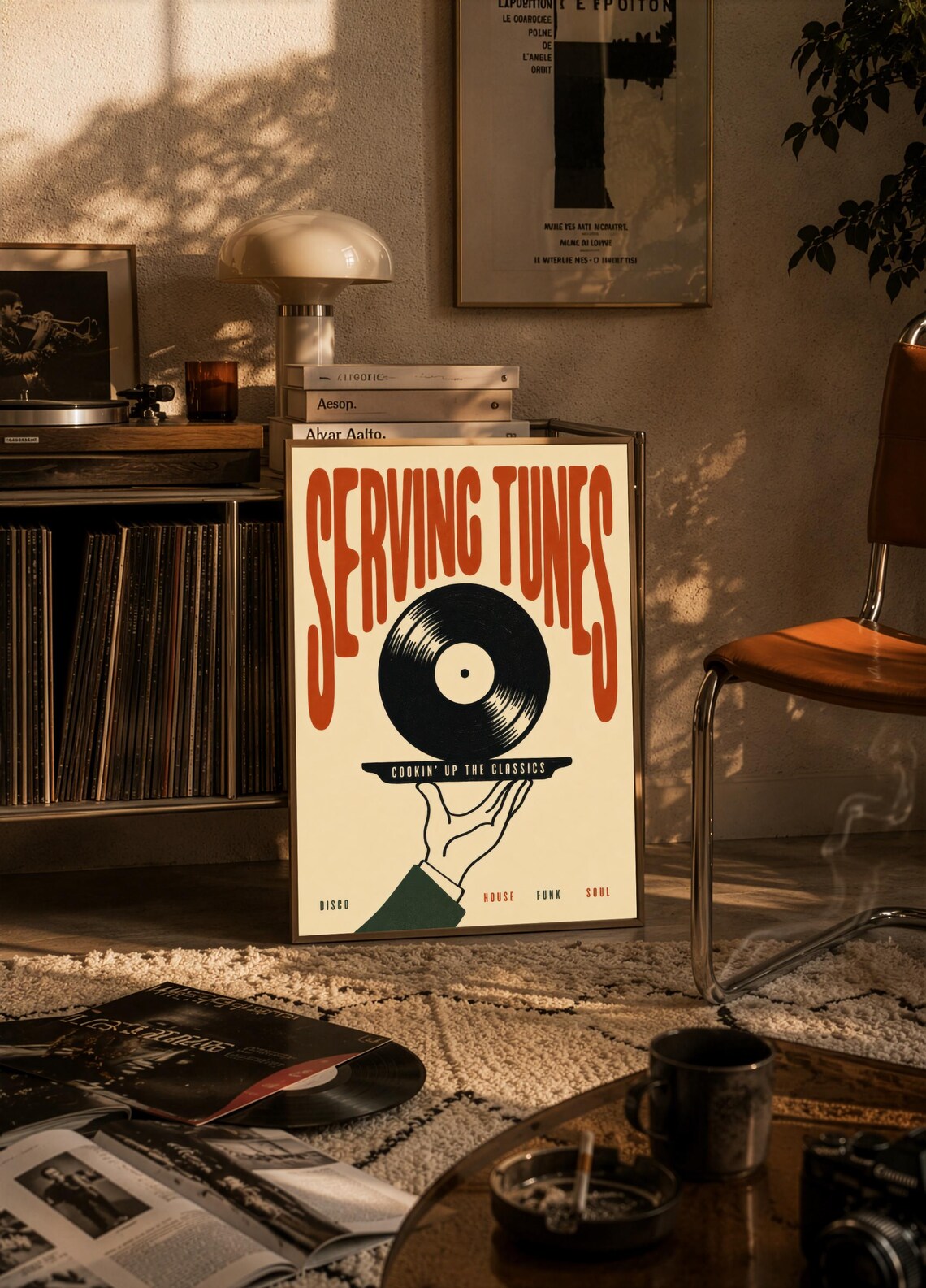 Serving Tunes Vinyl Record Poster, Retro Disco