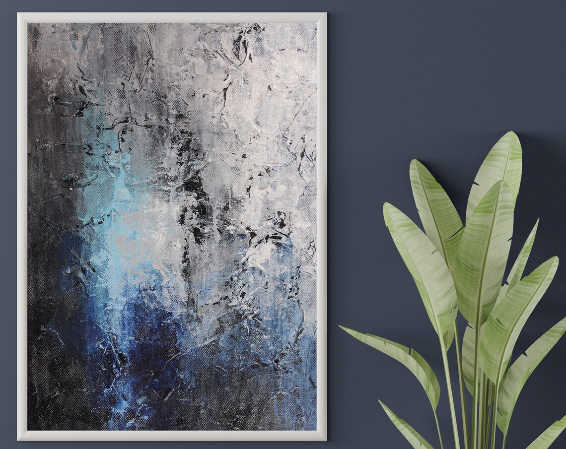 Grey and Blue Abstract Painting, Oversized Art Print - Image 2