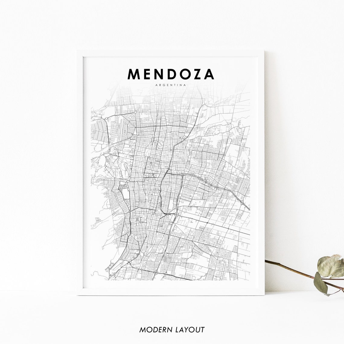 Mendoza Argentina Minimalist Monochrome City Street Map Poster