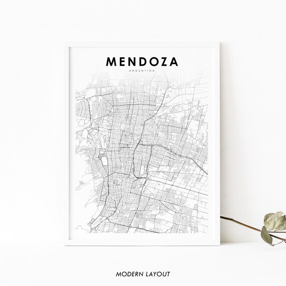 Mendoza Argentina Minimalist Monochrome City Street Map Poster