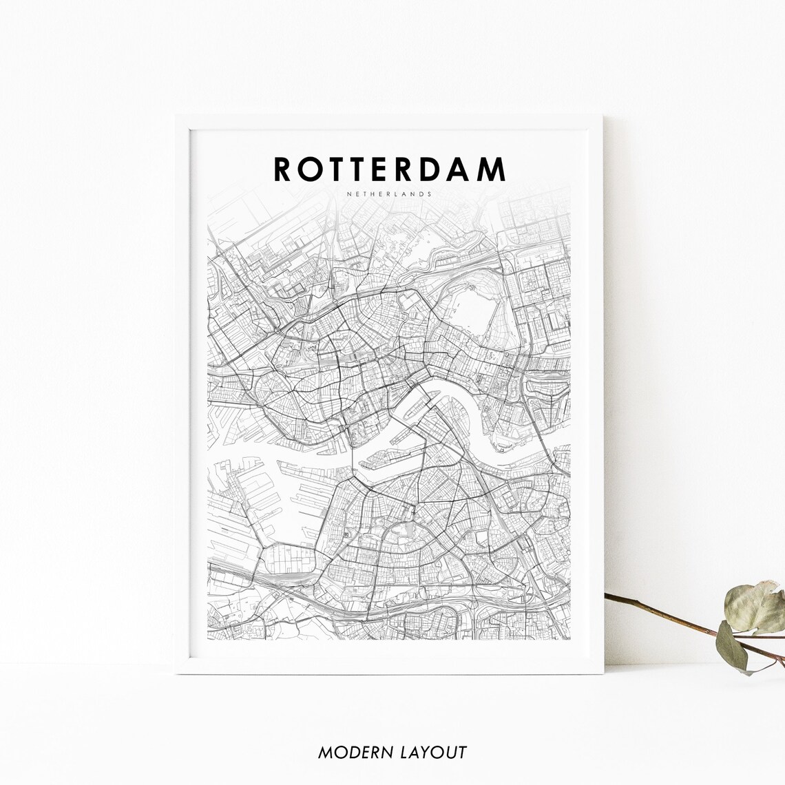 Rotterdam Netherlands Map Print, City Street Road Art