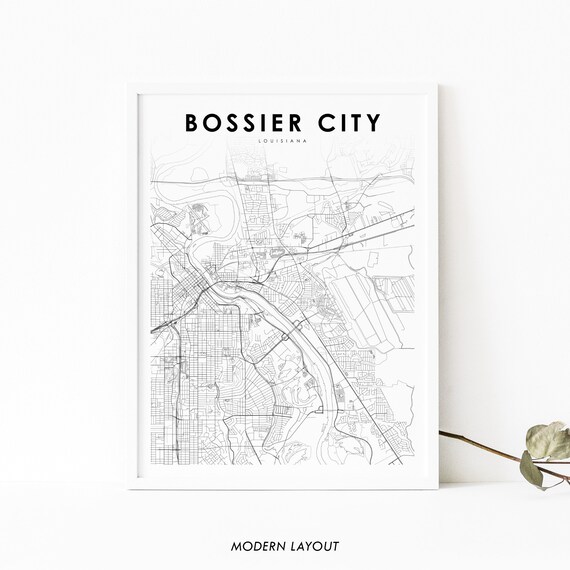 Bossier City Louisiana Minimalist Black White City Map Poster