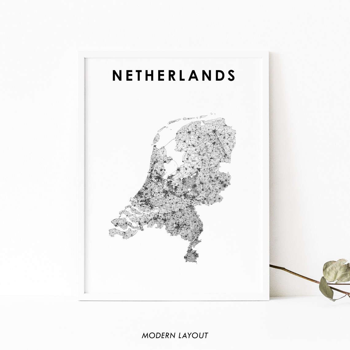 Netherlands Map Print, Country Road Art Poster
