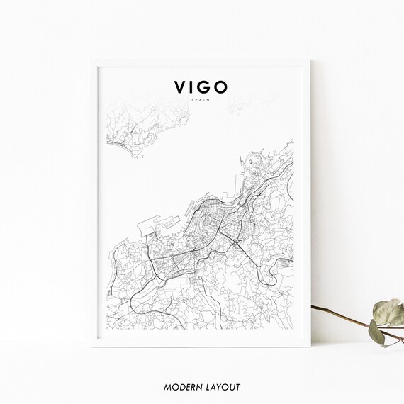 Vigo Spain Map Print Art Poster Pontevedra City Street Road Nursery Room Wall Office Decor